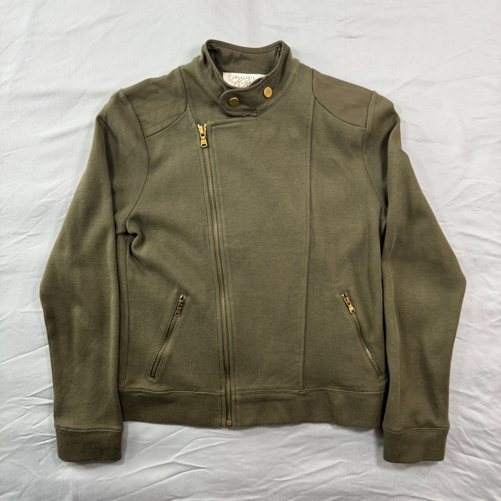 LRL Lauren Ralph Lauren Olive Green Moto Jacket Asymmetrical Zip Petite Small